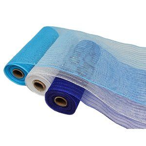 Winter or Ocean Blue 10" Wide Poly Mesh Ribbon Rolls, 10 Yards (Royal, Sky, Whit
